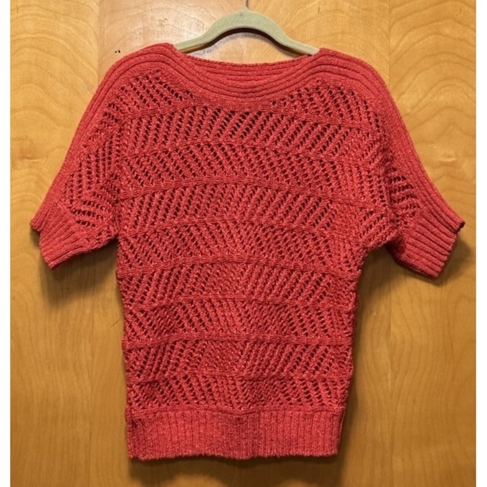 Chicos Sweater Womens Short Sleeve Open Weave Knit Crochet Top Burnt Orange Sz M